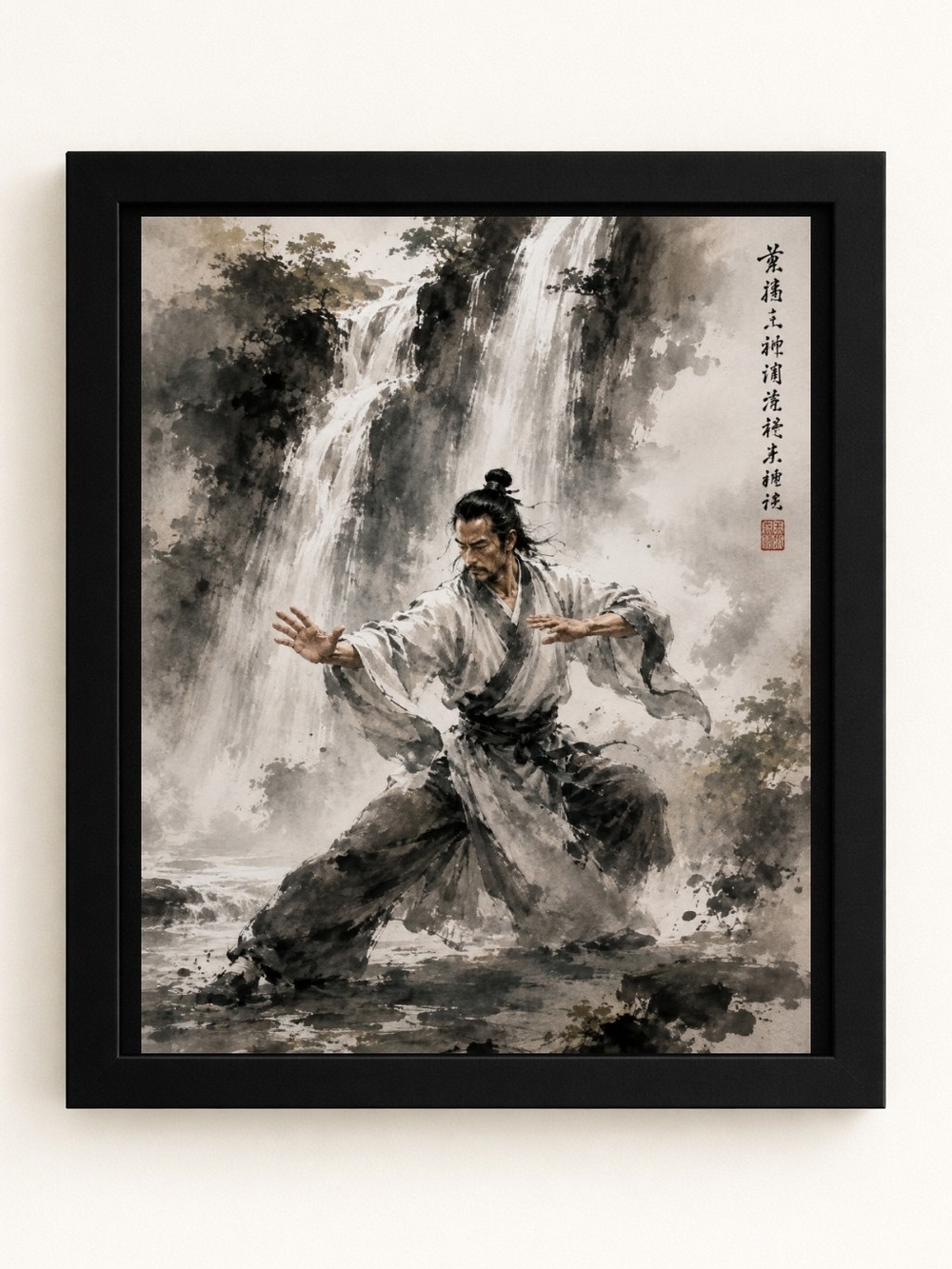 Asian Waterfall Martial Arts A.I. Art Print - 8x10 Frame